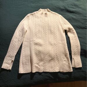 Theory White Cable Knit Mockneck Wool Blend Sweater